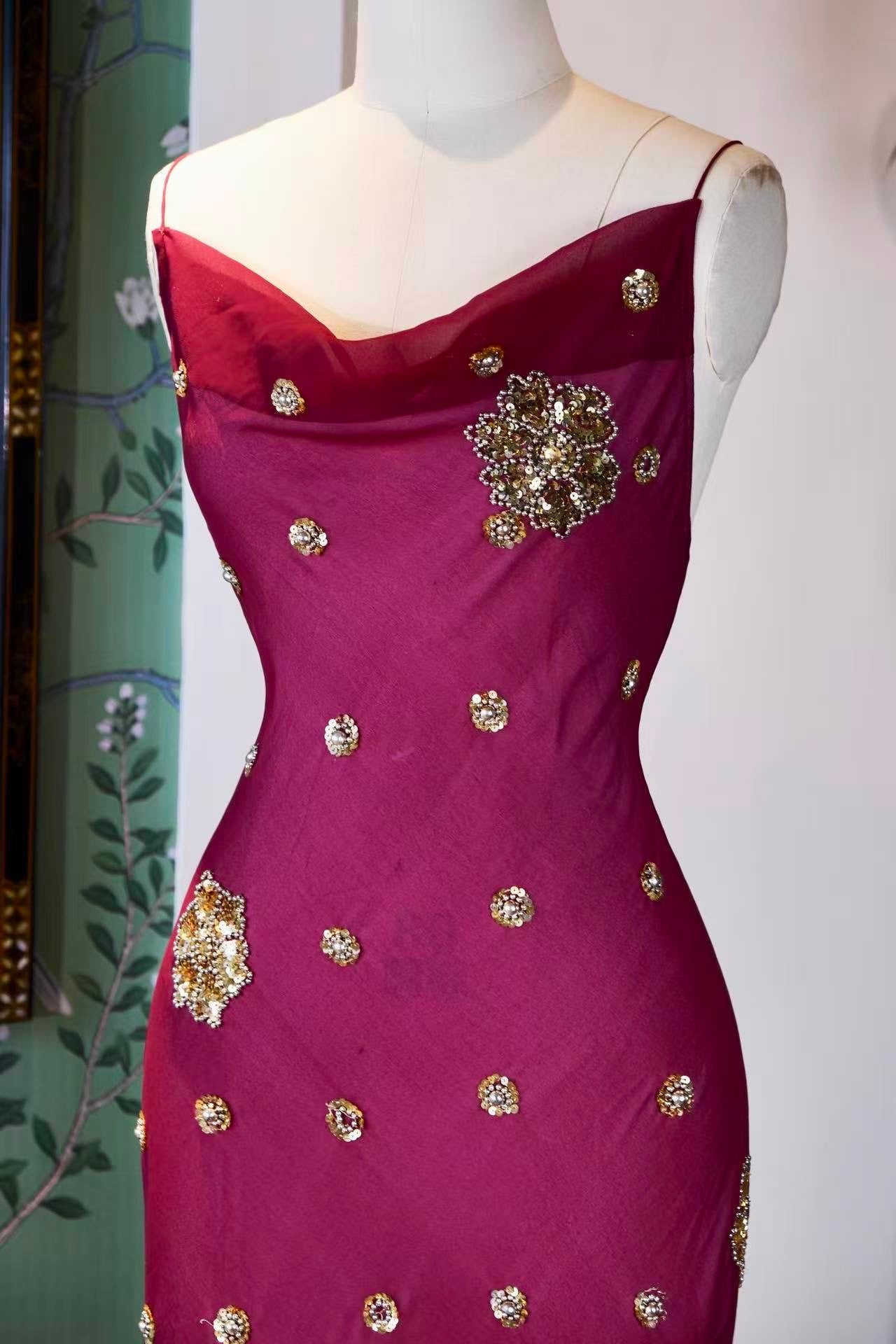 高定成衣 - 1930年代复古风华:老好莱坞系列手工钉珠真丝斜裁晚礼服及外套套装 | Luxury Ready-to-Wear (RTW) - 1930s Vintage style beaded sequined evening old Hollywood Silk Bias Cut Gown with jacket set