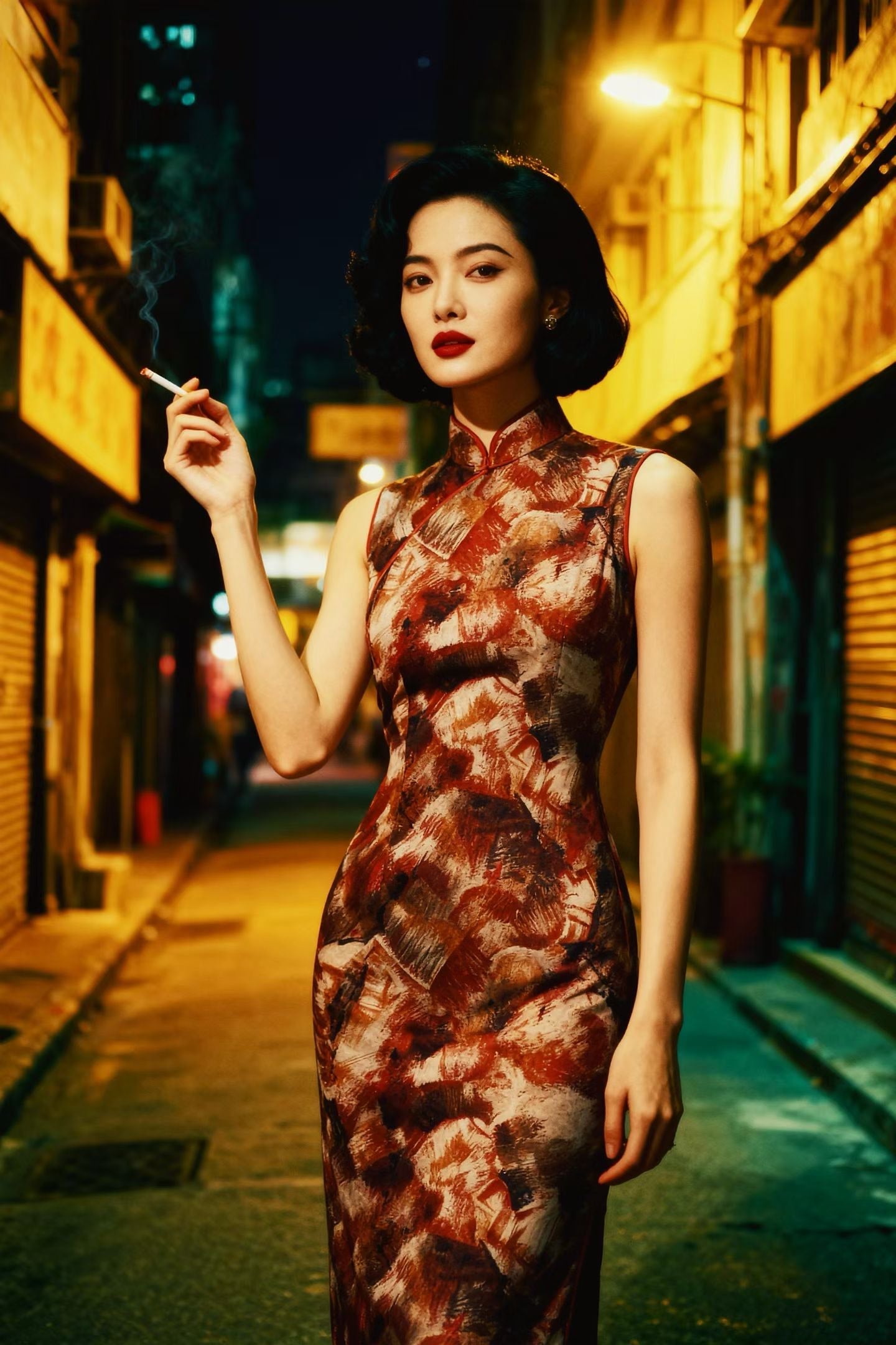 50年代 - 「抽象枫意」:上世纪五十年代古董羊毛抽象枫叶纹港式旗袍 / 1950s - "Abstract Autumn Intent": A 1950s Vintage Hong Kong Qipao in Abstract Maple Motif and Fine Wool