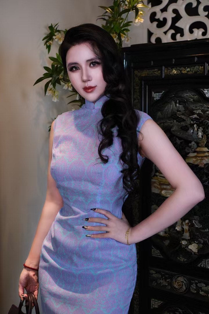 60年代 - 雪青波斯•六零年代古董港式无袖及膝修身旗袍 | 1960s - Lilac Persian: 1960s Vintage Hong Kong Style Sleeveless Knee-Length Cheongsam