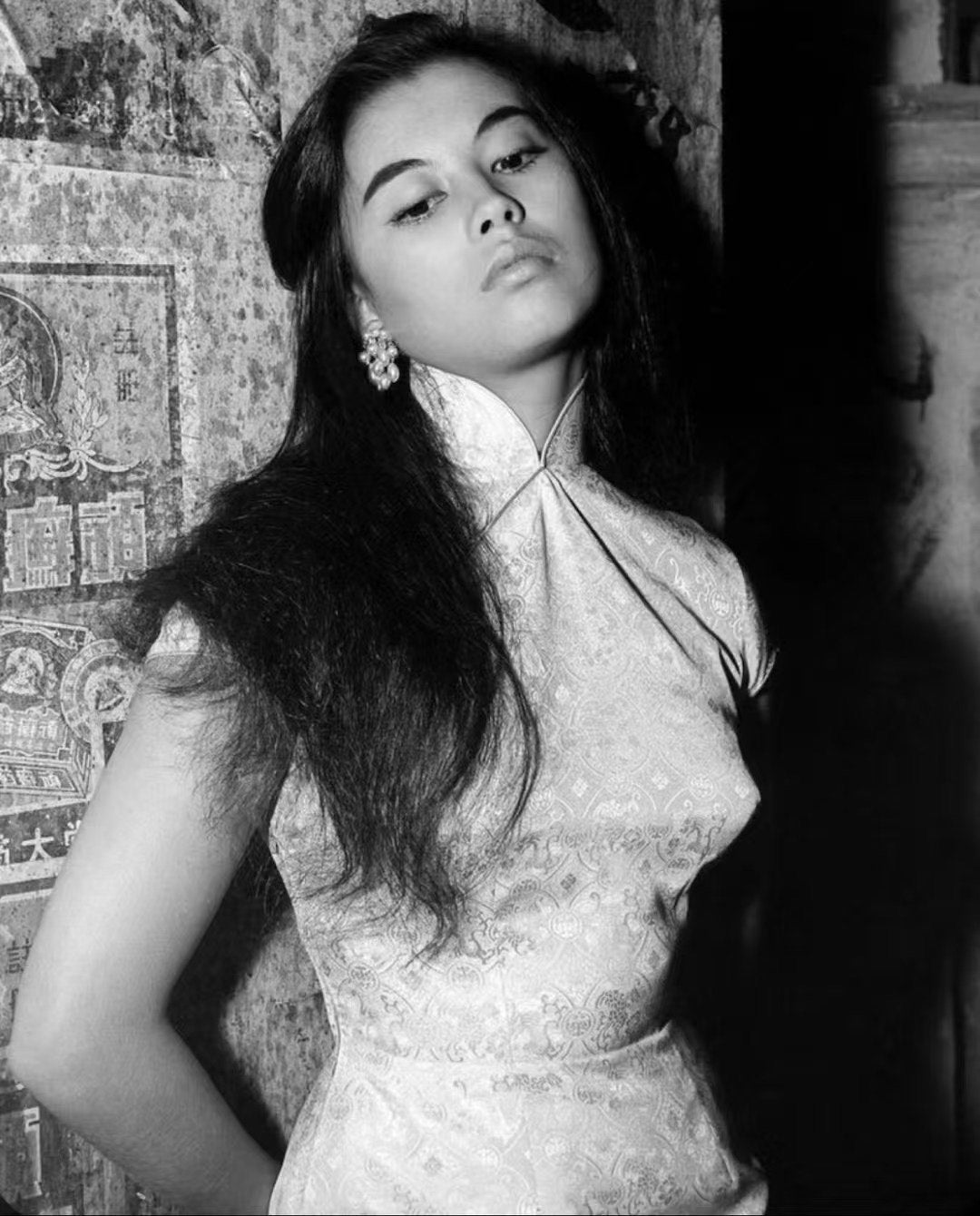 40年代 - 纯白棉质法式复古印花旗袍 / 1940s - Pure white cotton French retro-print Qipao