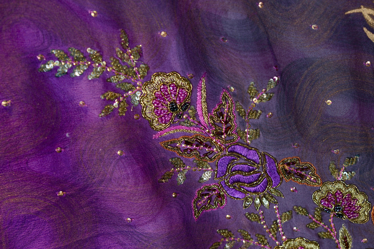 布料名 - 皇家紫水晶 - 手工刺绣真丝面料 | Fabric Name - Royal Amethyst - Hand Embroidered Silk Fabric