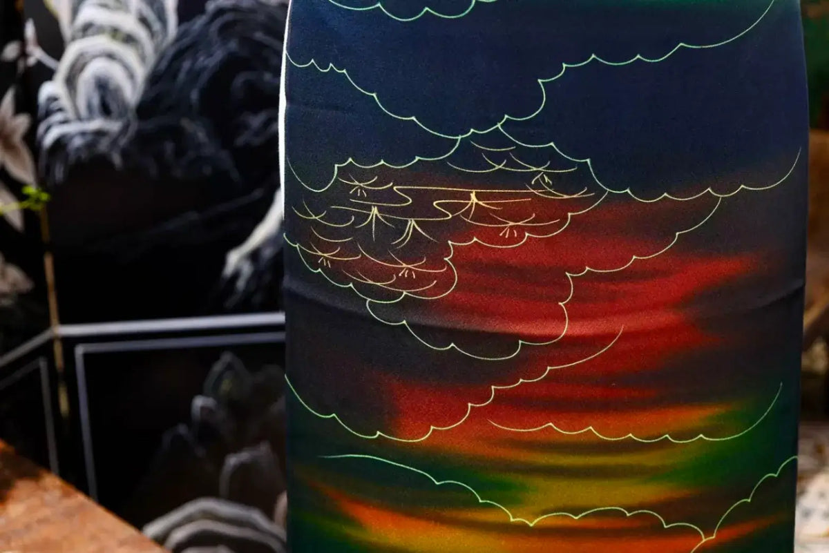 暗夜流霞 · 远山流云真丝面料 | Twilight Mist - Nightfall Landscape Silk Fabric