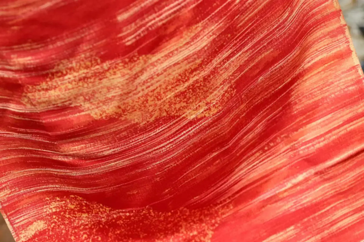 朱霞金辉 · 刷笔飞白真丝面料 | Gilded Horizon - Brushstroke Print Silk Fabric