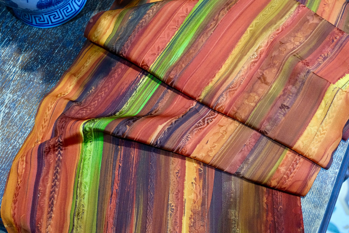 赤霞流光 · 刷染条纹真丝面料 | Sunset Radiance - Painted Stripe Silk Fabric