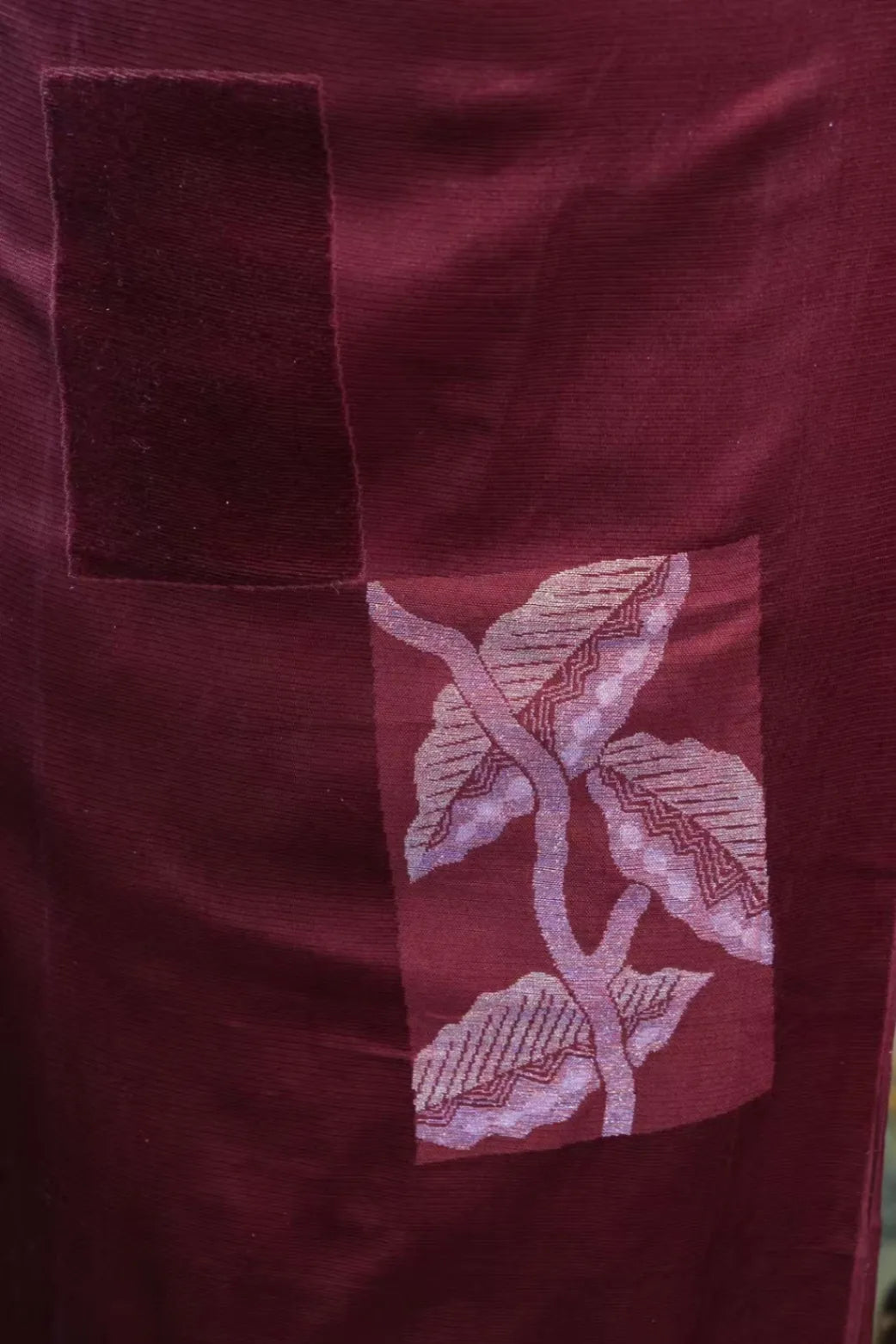 赤霞拼贴 · 几何枝叶真丝面料 | Amber Collage - Patchwork Leaf Silk Fabric
