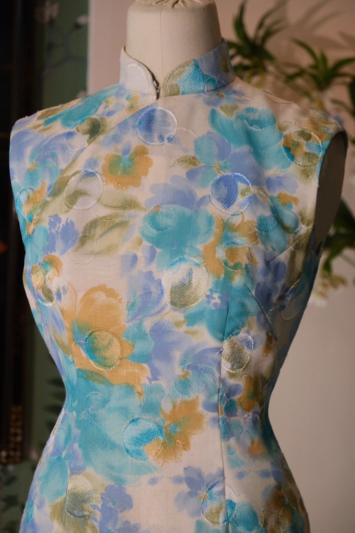 60年代 - 莫奈花园・春日水景・蓝调印花古董港式旗袍双姝 / 1960s - Monet's Garden: Spring Water Lilies - Dual Blue-Toned Print Vintage Hong Kong Qipaos