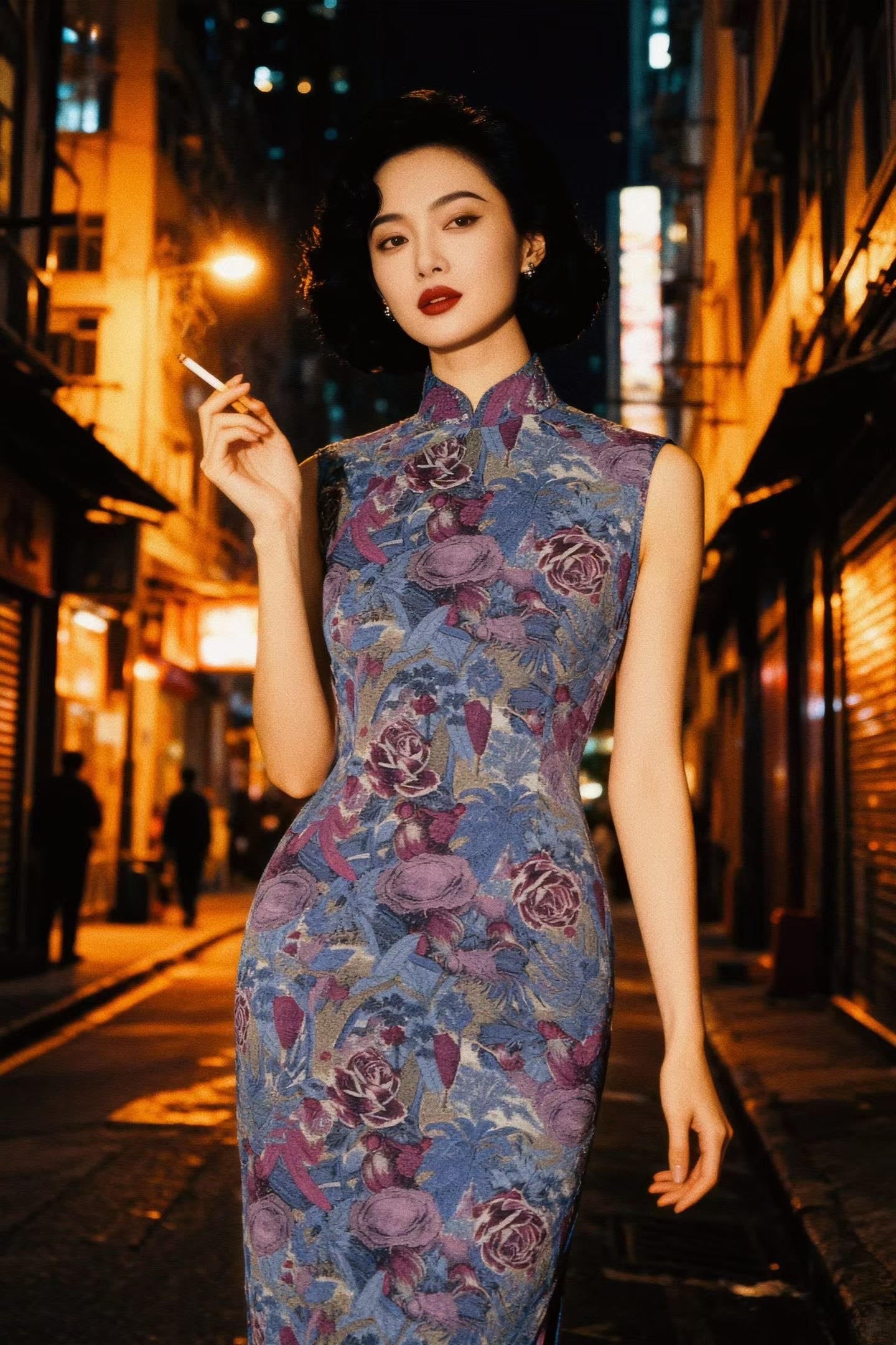 50年代 - 莫奈烟霭法国亚麻抽象香港产古董旗袍 / 1950s - Monet's Mist: A 1950s Hong Kong Vintage Qipao in Abstract Floral French Linen, Inspired by Impressionism