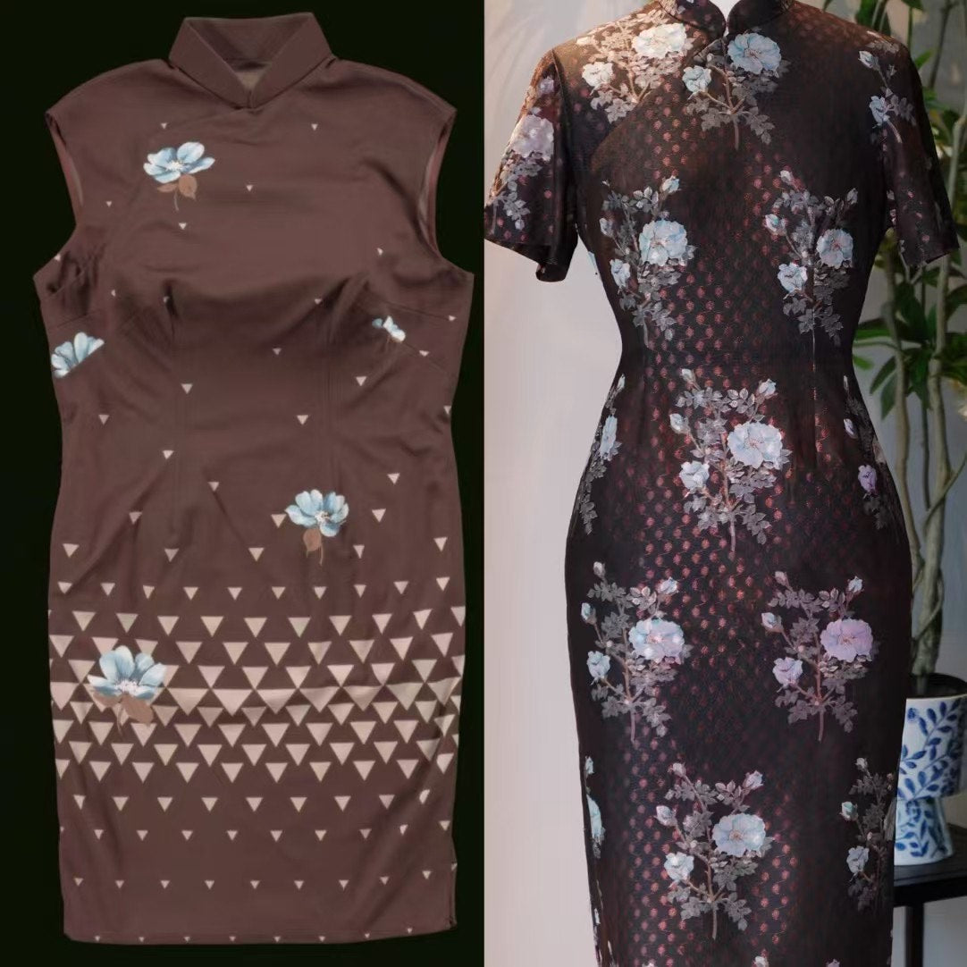60年代 -《新加坡国立博物馆典藏·黛色织金提花旗袍》|  1960s - “National Museum of Singapore Heritage · Dark Brocade Jacquard Qipao”