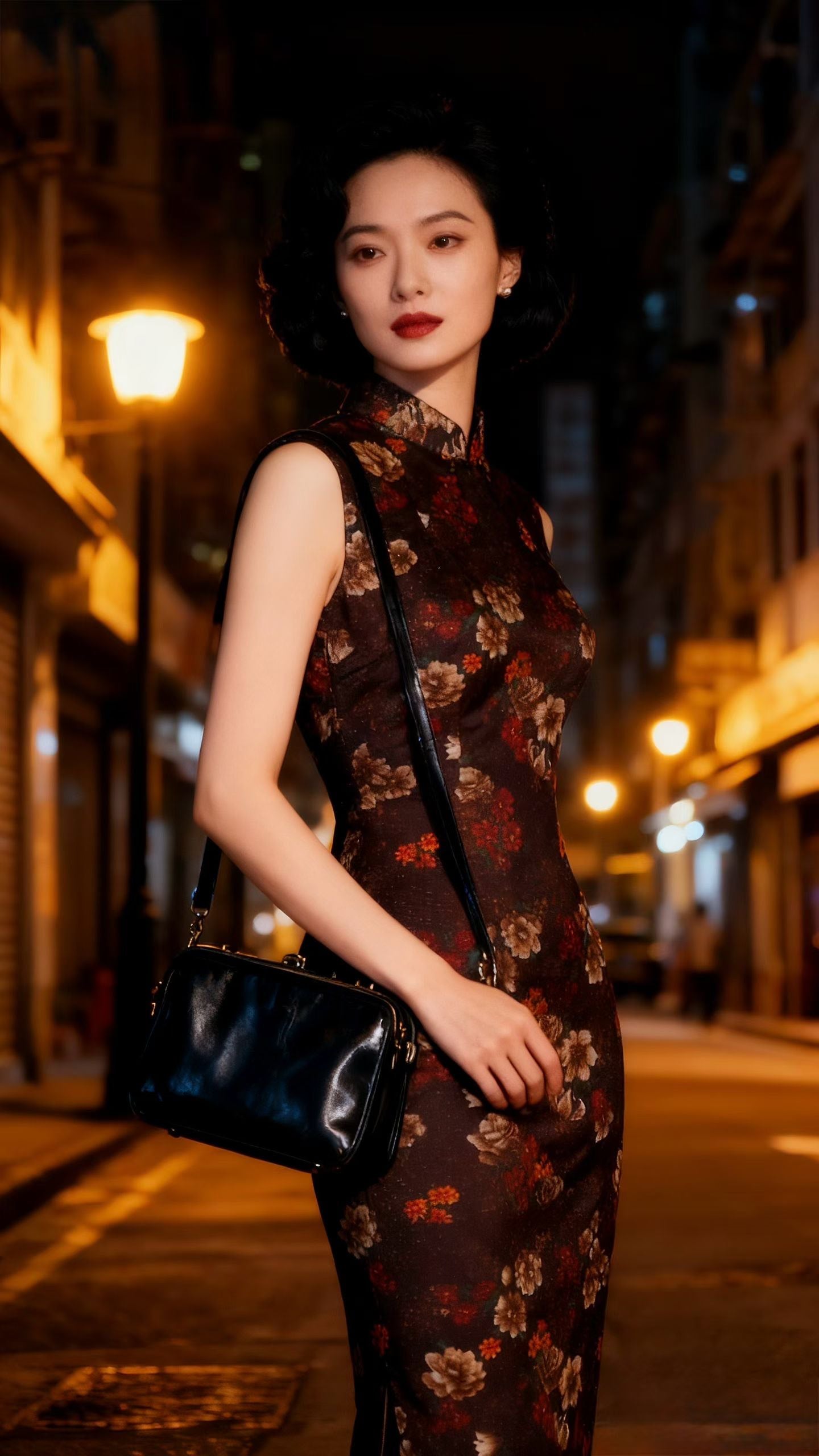 60年代 -「夜幕繁花」：六十年代台湾产满织银咖啡地繁花古董旗袍 / 1960s - "Midnight Blossoms": A 1960s Taiwanese Vintage Qipao with Full Lurex-Woven Dark Floral Print