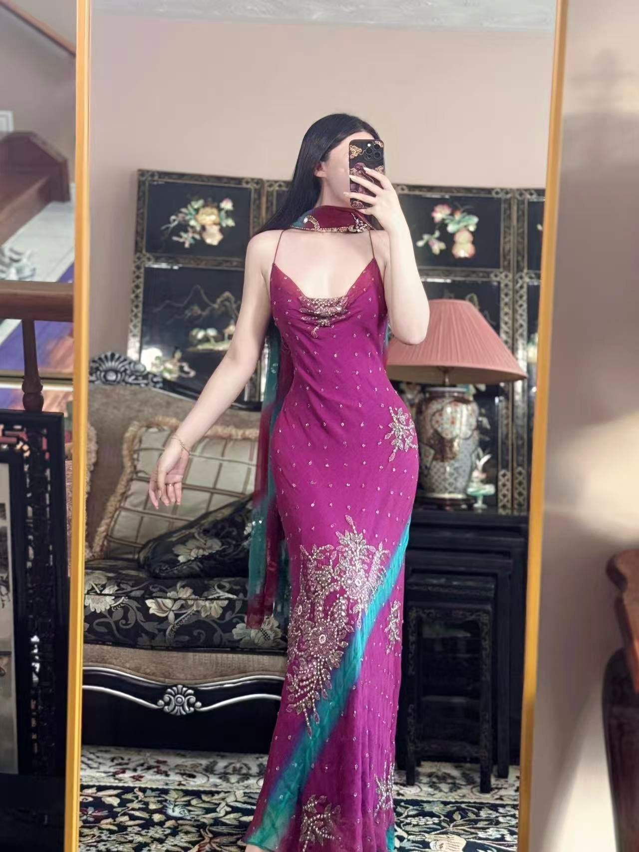 高定成衣 - 1930年代复古风华：手工定制真丝珠绣亮片斜裁晚礼服 | Luxury Ready-to-Wear (RTW) - 1930s vintage style beaded sequined evening bias cut Inspired Handmade Silk Gown