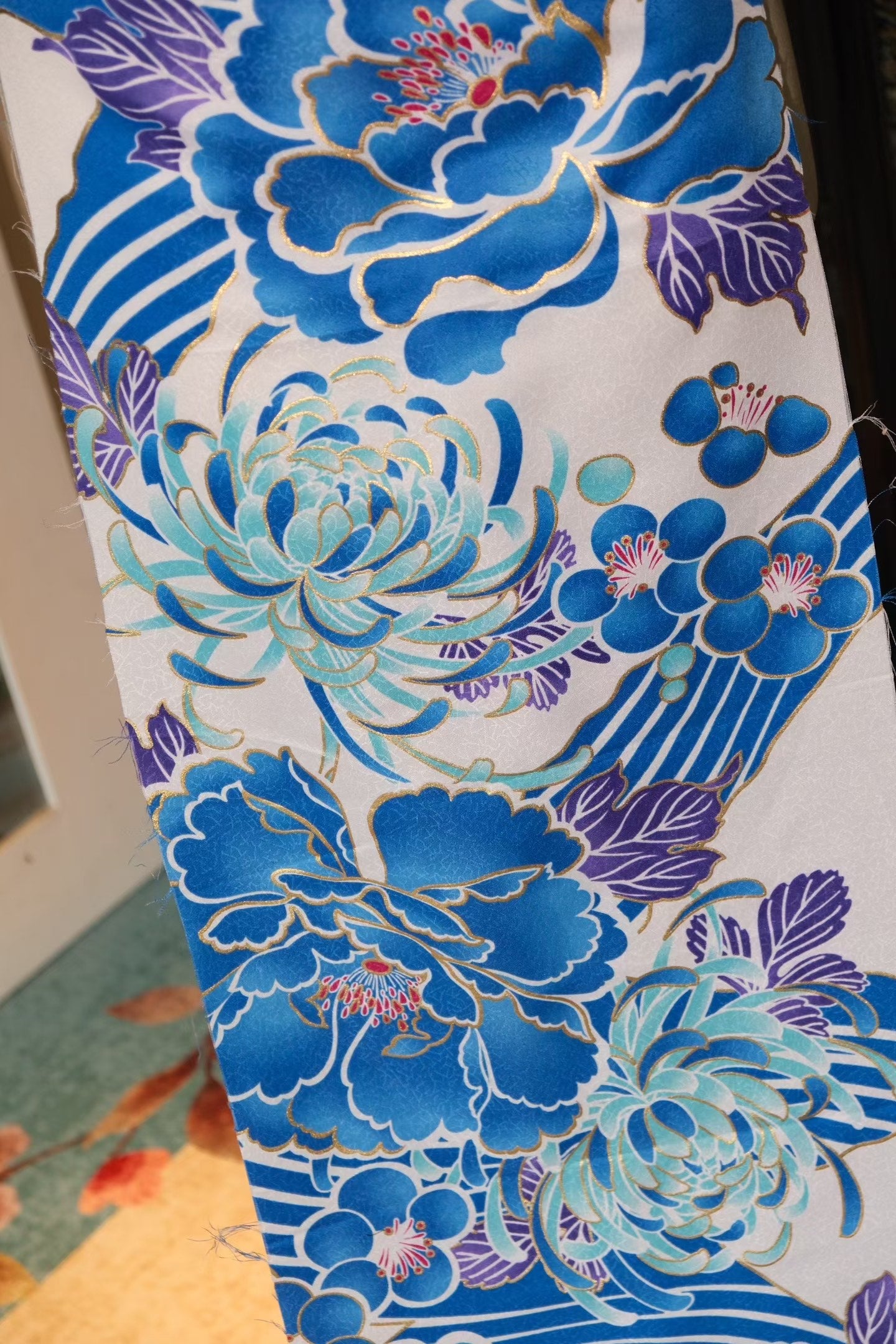 布料名 - 青海波·金菊 / Fabric Name - Ocean Wave Peony