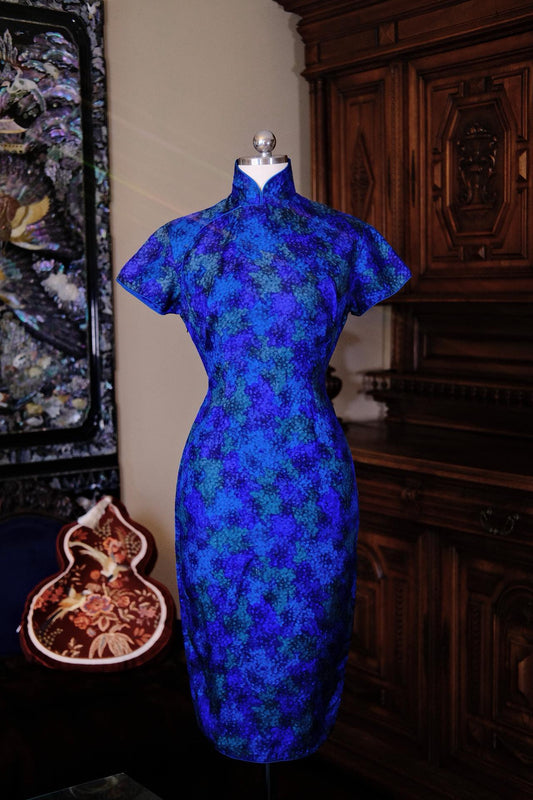 50年代 - 蓝紫幻境：斜纹真丝上的油画诗篇 | 1950s - Violet Mirage: An Impressionist Poem Rendered on Twill Silk