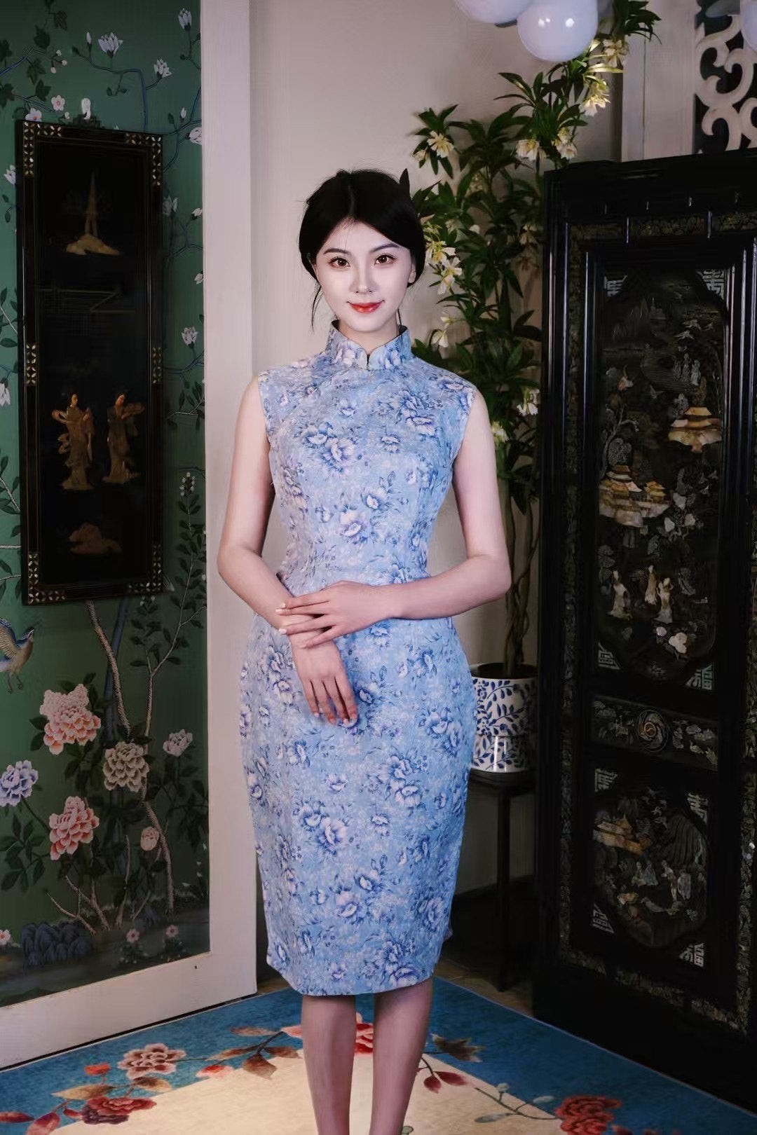 60年代 - ‘暗夜玫瑰’·六十年代港产清冷感纯棉虞美人印花修身古董旗袍 / 1960s - ‘Midnight Rose’·1960s Hong Kong-Made Poetic Cotton Poppy/Rose Print Antique Qipao with Cool Temperament