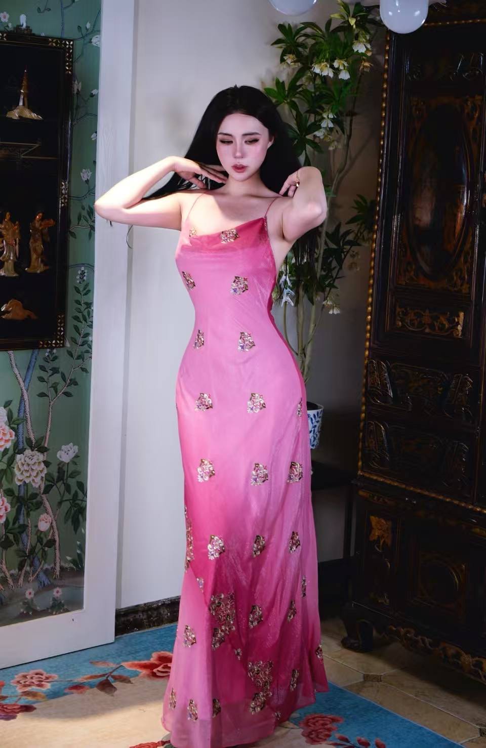 高定成衣 - 1930年代复古风织金提花雪纺斜裁礼服 | 真丝内衬吊带长裙 | Luxury Ready-to-Wear (RTW) - 1930s Vintage style Gold Jacquard Chiffon Bias Cut Gown | Silk Lined Slip Dress