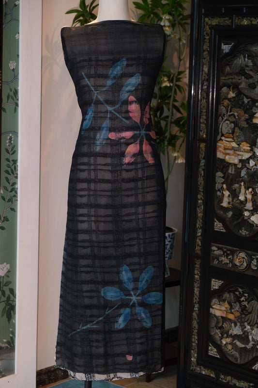 布料名 - 水墨暗格绡 / Fabric Name - Ink Grid Silk Voile