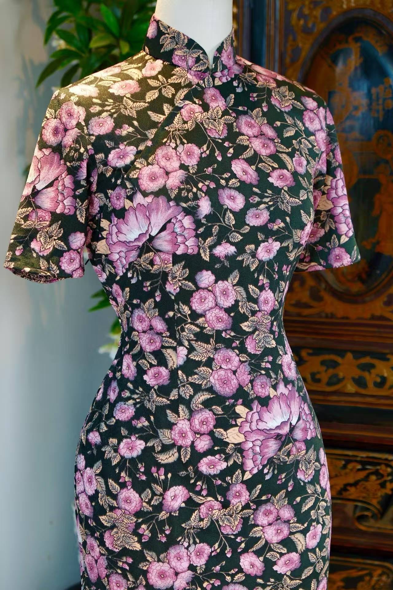 60年代 - 唐风“更紗”精仿羊毛古董旗袍 | 1960s - A Vintage Taiwanese Cheongsam with Tang-Style Sarasa Print on Fine Wool