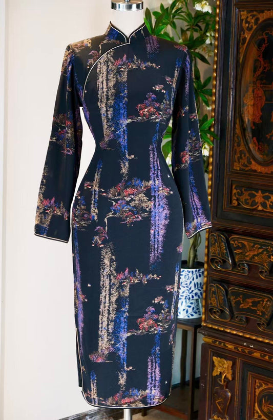 60年代 - 香港莫奈印象油画风古董旗袍——东方意境与西方笔触的绝美交响| 1960s - A Vintage Hong Kong Cheongsam in Monet-Inspired Oil-Paint Style – A Stunning Symphony of Oriental Imagery and Western Brushwork