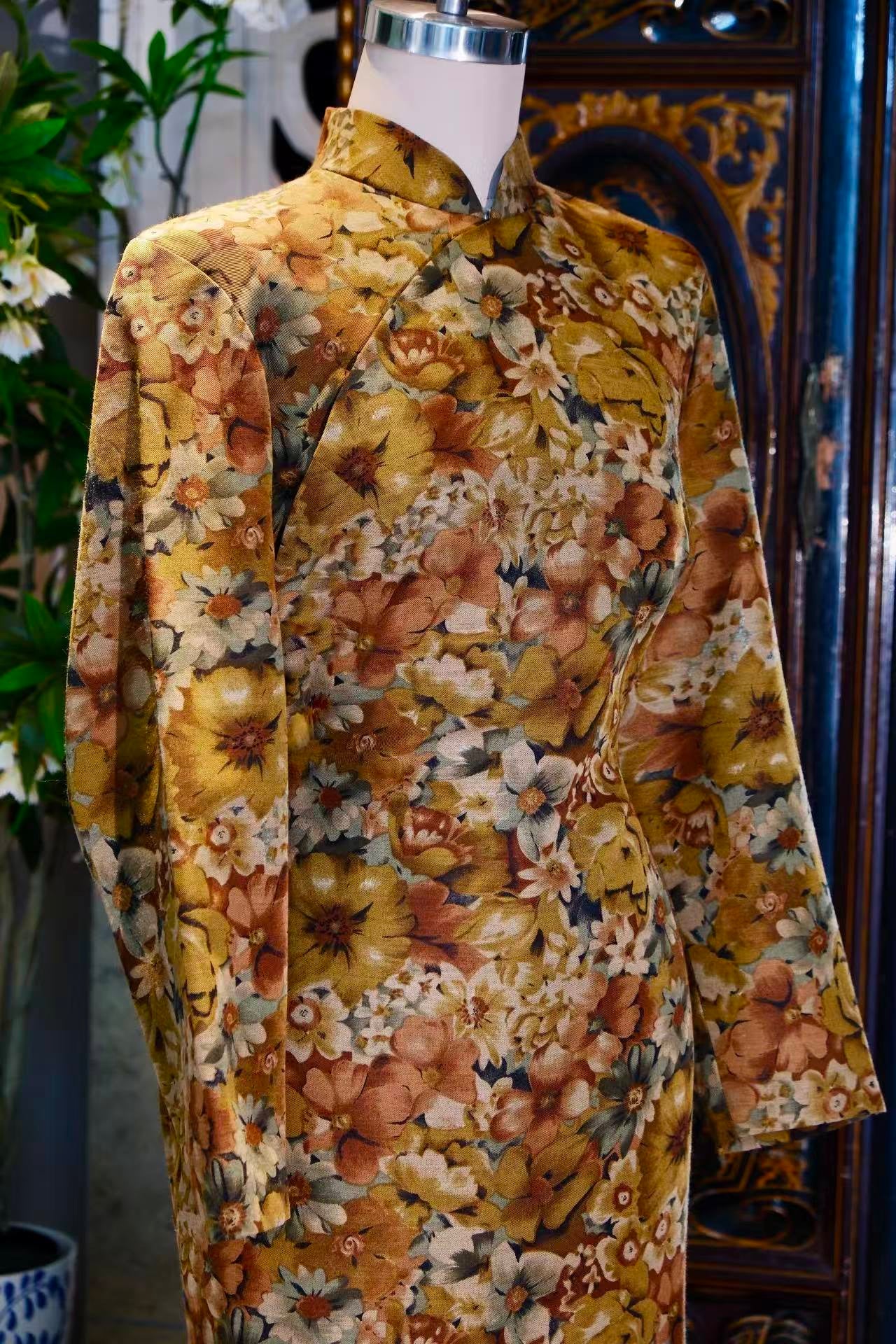 60年代 - 维港金晖·斜纹羊毛印花古董旗袍 | 1960s - Victoria Harbour Sunset Glow: Vintage Twill Wool Printed Cheongsam