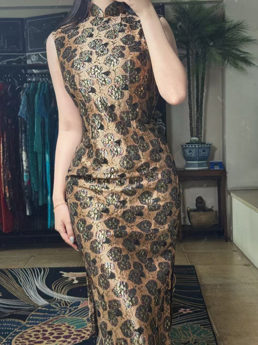 60年代 - 六零年代・香檳鎏光・七彩織金・蕾絲桃心港式旗袍 / 1960s - Sixties Glamour - Champagne Glimmer - Iridescent Gold-Woven - Lace Heart Hong Kong Qipao