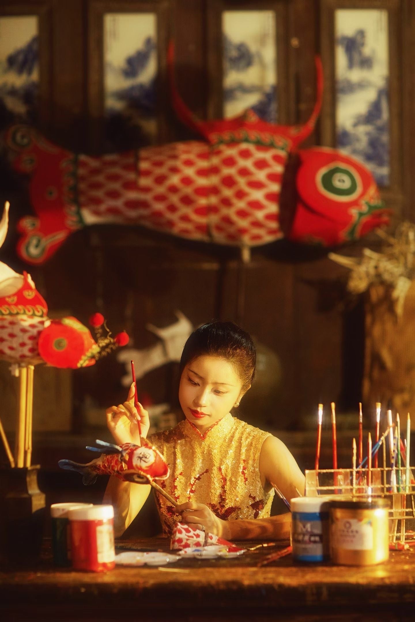 70年代 - 盛世流光：Vintage 70年代手工珠片渐变色花瓶底团拜古董台湾旗袍 - 1970s - The Glamour of the Golden Age: Vintage 70s Taiwan Antique Hand-Beaded Ombré 'Vase-Hem' Cheongsam