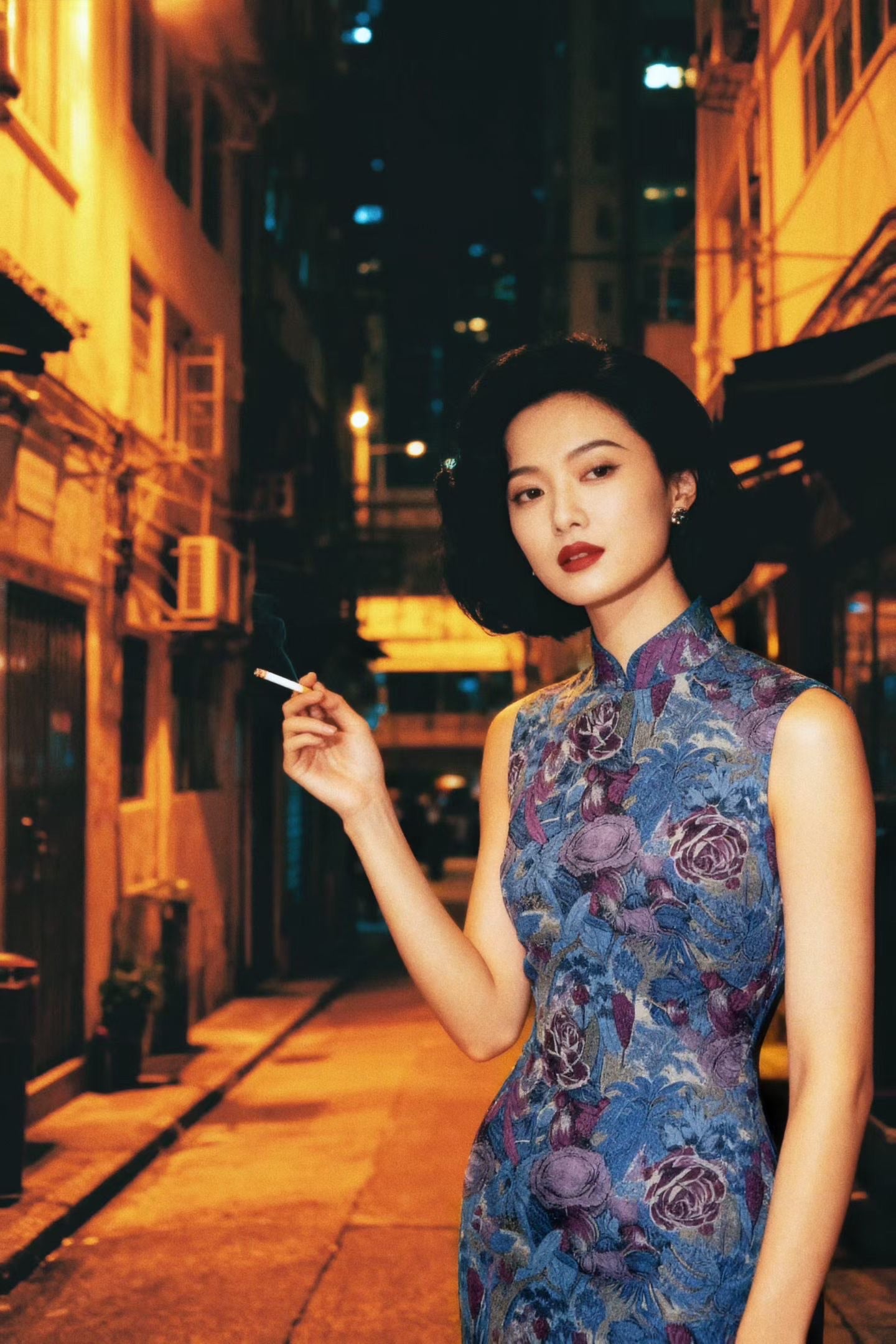 50年代 - 莫奈烟霭法国亚麻抽象香港产古董旗袍 / 1950s - Monet's Mist: A 1950s Hong Kong Vintage Qipao in Abstract Floral French Linen, Inspired by Impressionism