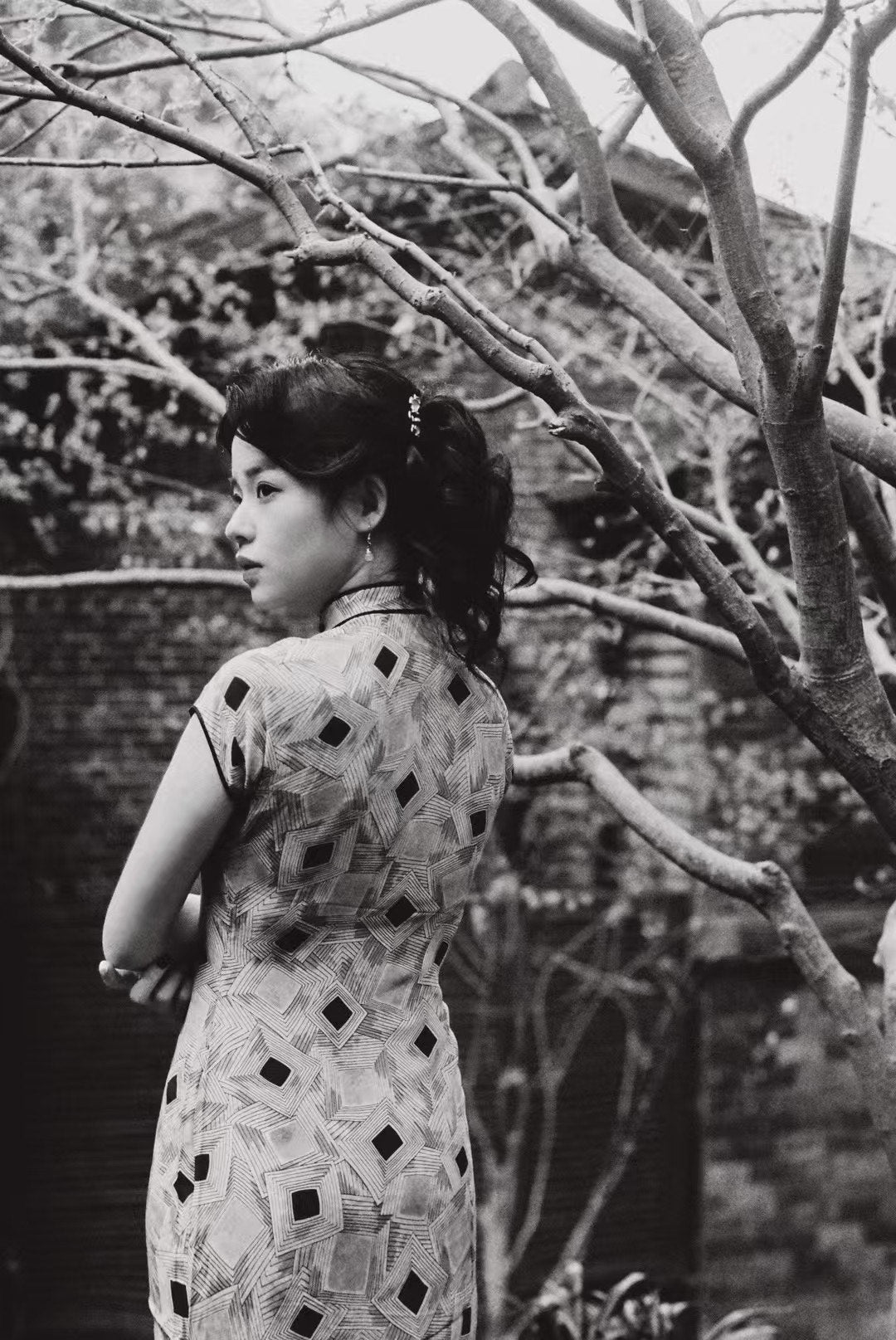 30年代 - ‘紫菱幻境’·民国摩登Art Deco几何印花双襟花扣古董短袖旗袍 / 1930s - ‘Violet Illusion’·Late 1930s Art Deco Geometric Print Double-Placket Floral-Button Antique Cap-Sleeve Qipao