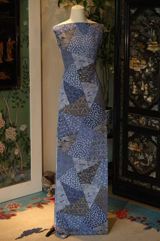 布料名 - 蓝染千代纱 / Fabric Name - Indigo Patchwork Voile