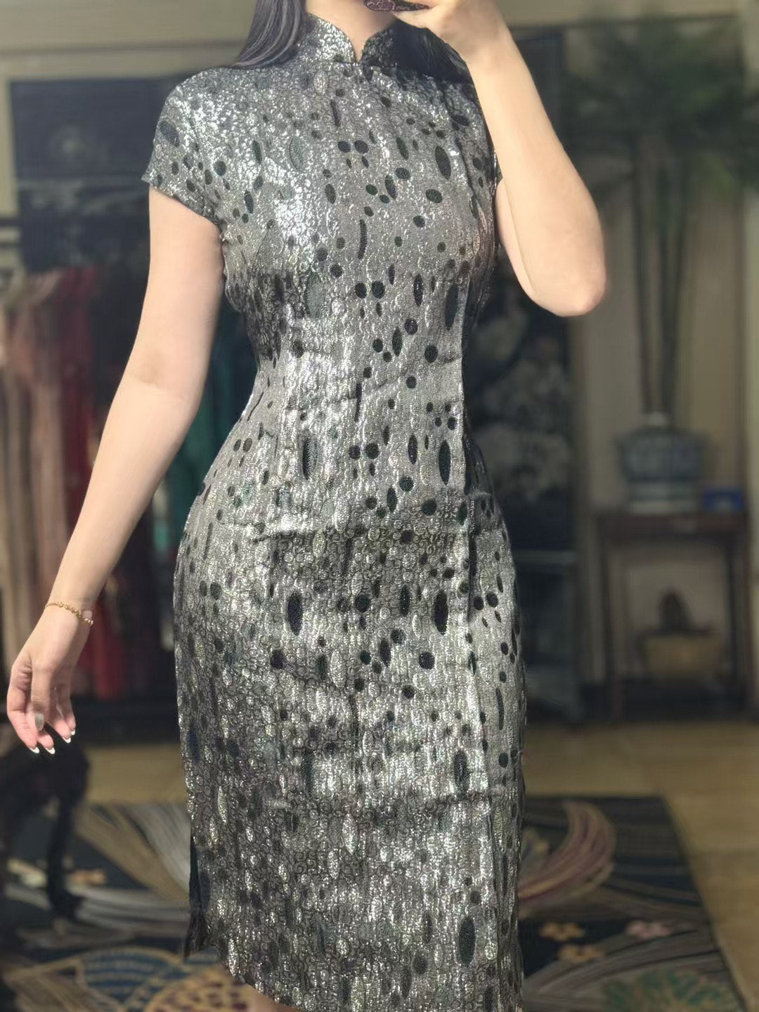 50年代 - 未來視界・液態金屬・浮雕豹紋・五零年代賽博港式旗袍 / 1950s - Future Vision - Liquid Metal - Embossed Leopard Print - 50s Cyberpunk Hong Kong Qipao