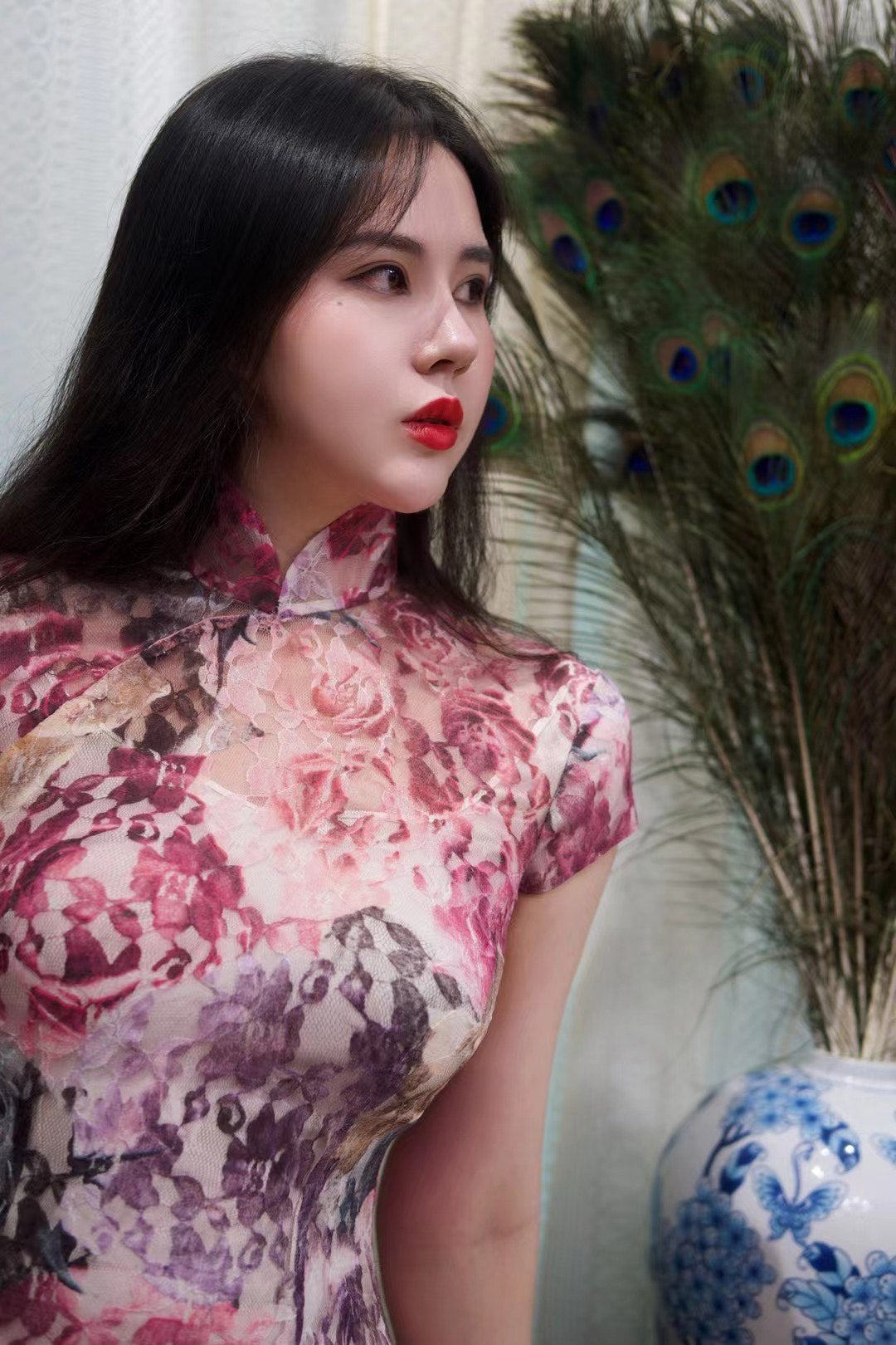 高定成衣 - Maxmara水墨染玫瑰蕾丝成衣 | Luxury Ready-to-Wear (RTW) - Maxmara Ink-Dyed Rose Lace Qipao