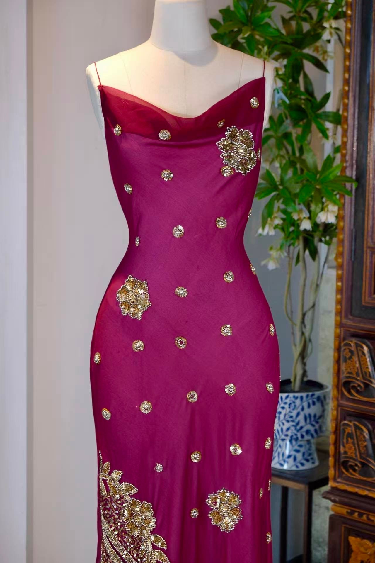 高定成衣 - 1930年代复古风华：老好莱坞系列手工钉珠真丝斜裁晚礼服及外套套装 | Luxury Ready-to-Wear (RTW) - 1930s Vintage style beaded sequined evening old Hollywood Silk Bias Cut Gown with jacket set