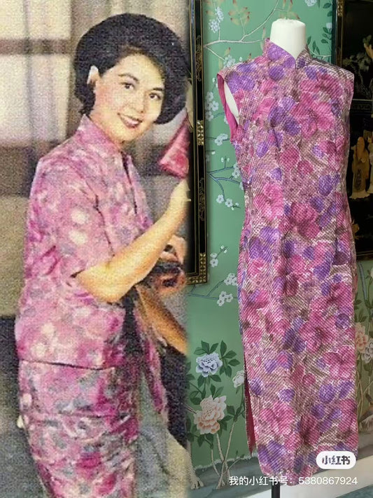 60年代 - 60年代影后林黛同款・胭脂水紫・水彩暈染藝術紋・綺夢幽情古董港式旗袍 / 1960s - The 1960s "Queen of the Screen" Linda Lin Dai Replica - Rouge-Purple Watercolor Art Motif Antique Hong Kong Qipao