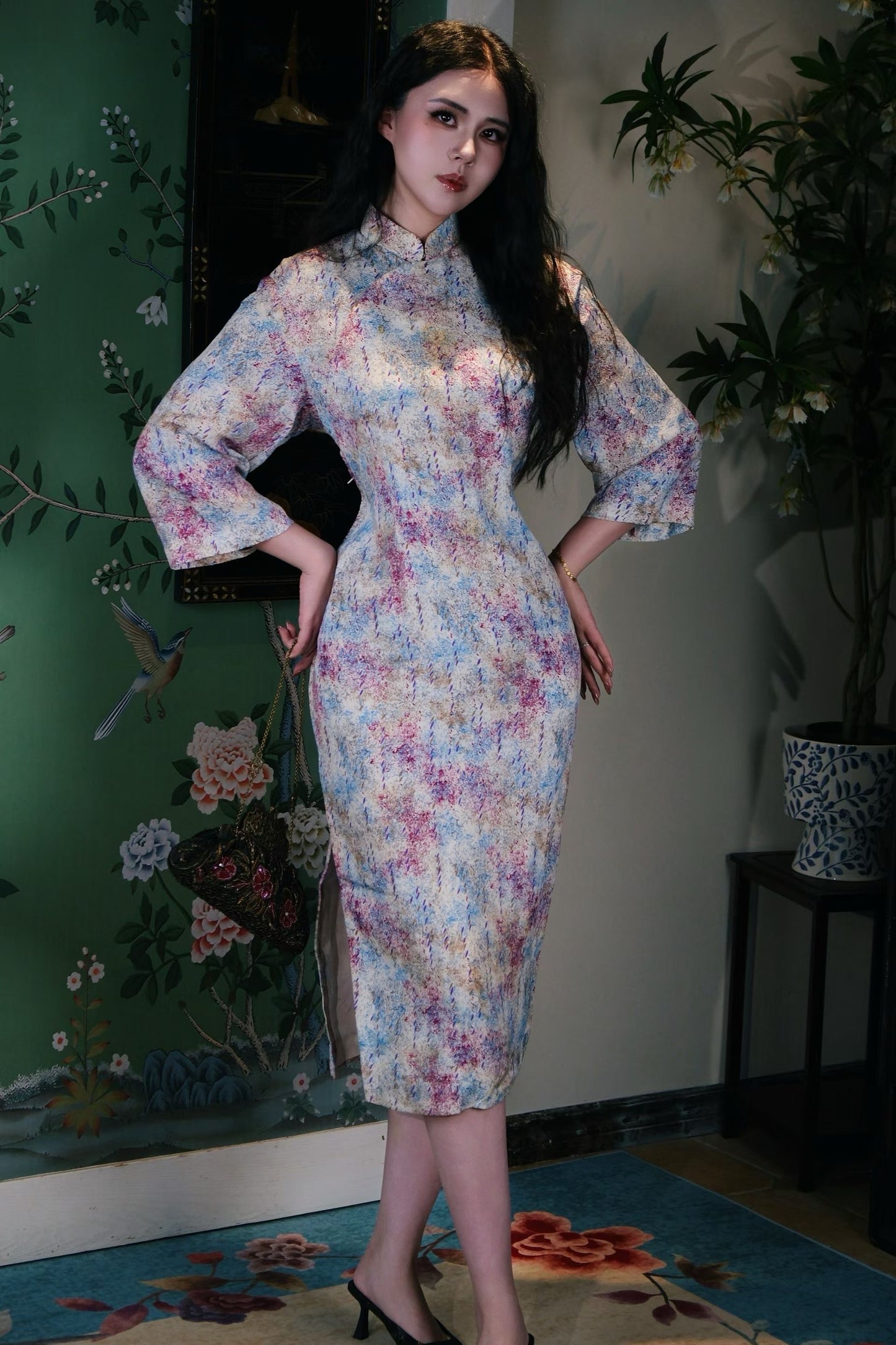 60年代 - 瑕疵特价香港古董泼墨抽象旗袍 | 1960s - Hong Kong Abstract Ink  Qipao