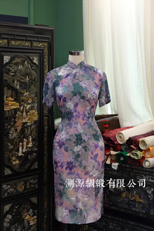 50年代 -【Vintage 1950s 梦境流光·碧紫芍药】泼墨晕染轻透古董港工旗袍 | 1950s - 【Vintage 1950s Dream Ethereal · Bi-Violet Peony】Ink-Wash Fading Antique Hong Kong Qipao