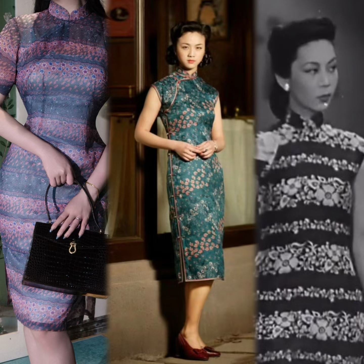 60年代 - 宿命的低语：Vintage 60年代灰粉交织花纱古董港式旗袍 / 1960s - The Whisper of Fate: Vintage 60s Antique Hong Kong Style Cheongsam in Dusty Rose and Gray Floral Gauze