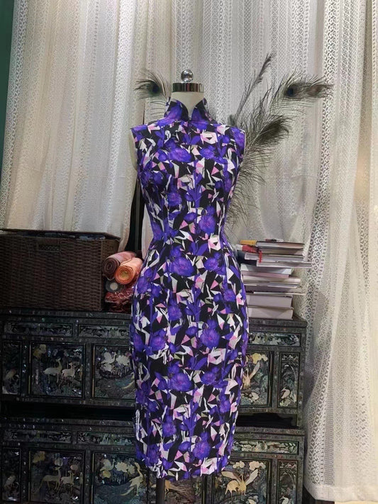 高定成衣 -【玉质天光·几何幻紫】清雅结构提花现代定制旗袍 | Sample Sale - 【Jade Luminosity · Geometric Dreamy Purple】Elegant Structural Jacquard Custom Qipao