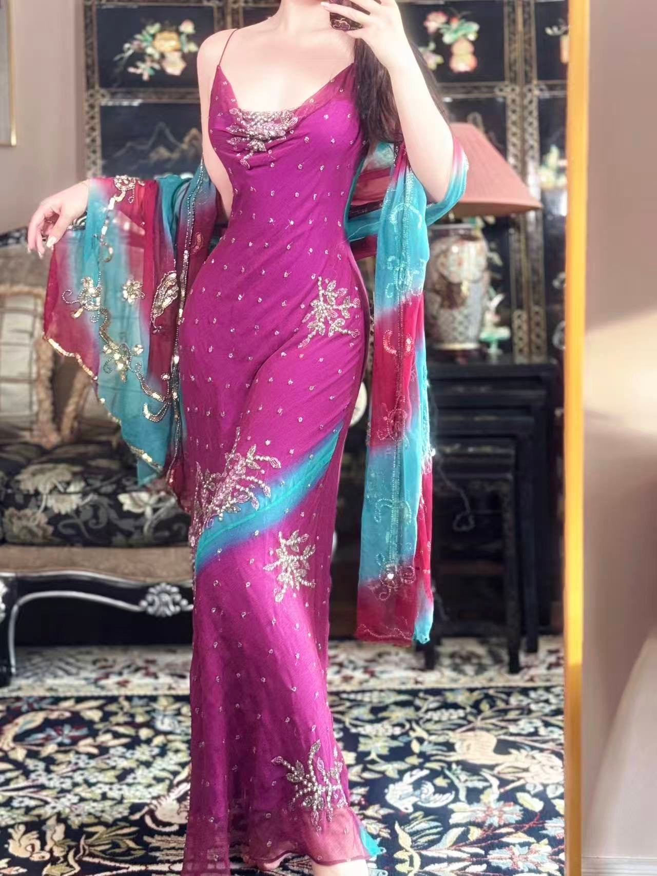 高定成衣 - 1930年代复古风华：手工定制真丝珠绣亮片斜裁晚礼服 | Luxury Ready-to-Wear (RTW) - 1930s vintage style beaded sequined evening bias cut Inspired Handmade Silk Gown