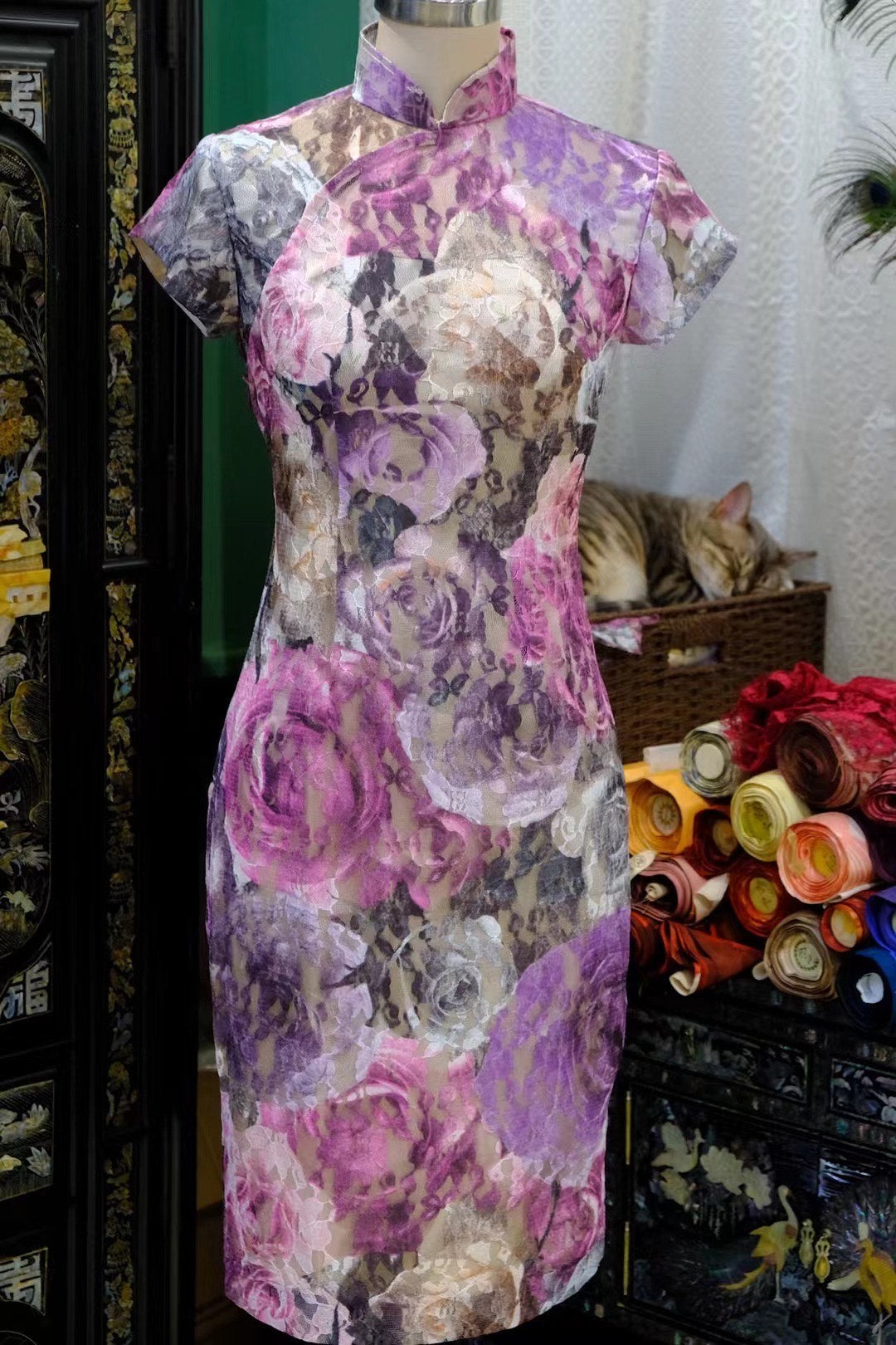 高定成衣 - Maxmara水墨染玫瑰蕾丝成衣 | Luxury Ready-to-Wear (RTW) - Maxmara Ink-Dyed Rose Lace Qipao