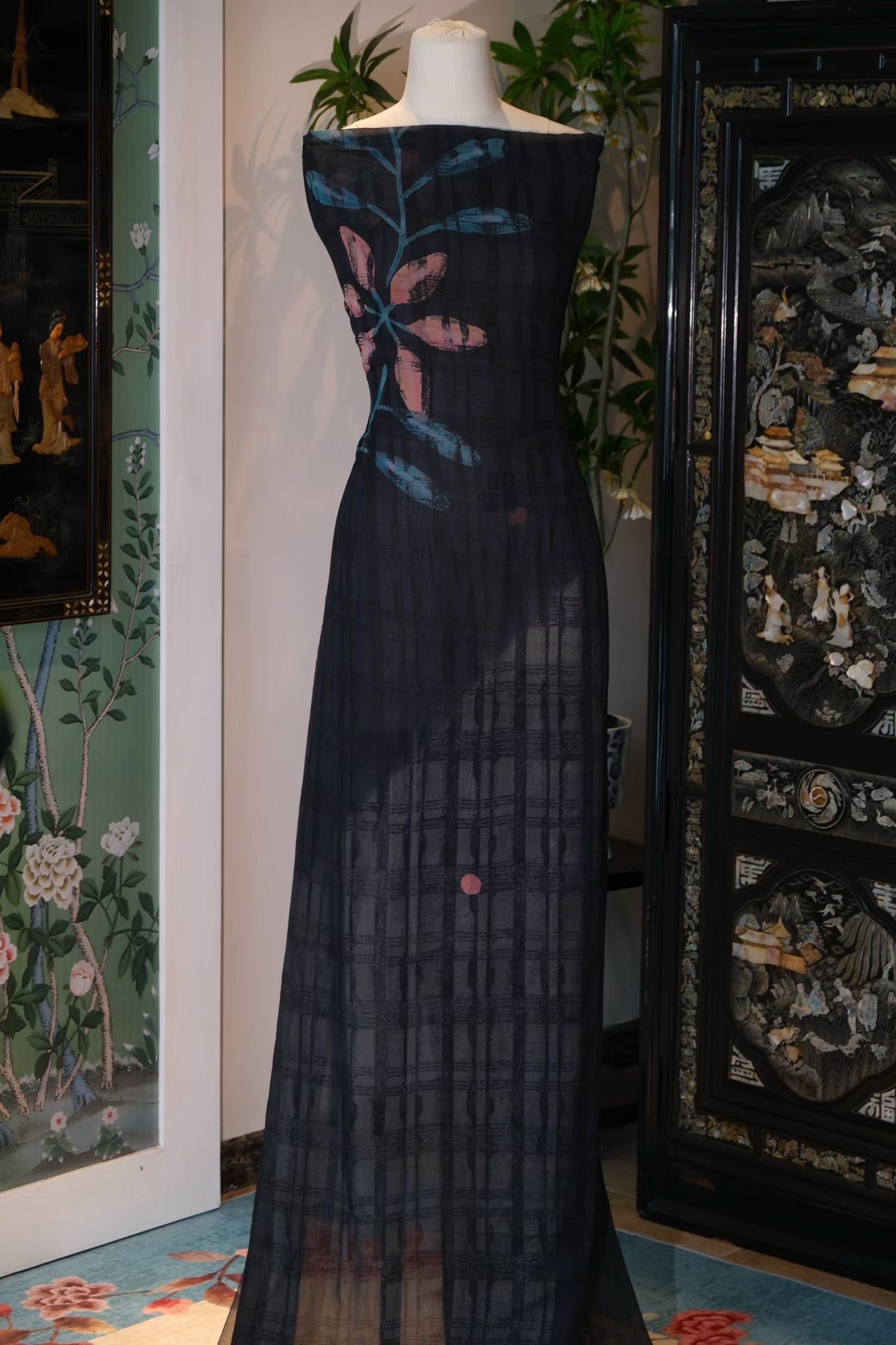 布料名 - 水墨暗格绡 / Fabric Name - Ink Grid Silk Voile