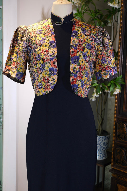 40年代 - 民国风华·墨底繁花旗袍套装_HL | 1940s - The Grace of the Republic: A 1940s Floral-on-Ink Qipao Suit Set_HL