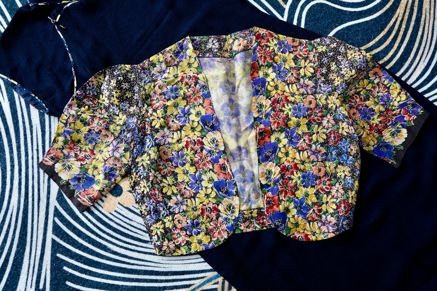 40年代 - 民国风华·墨底繁花旗袍套装_HL | 1940s - The Grace of the Republic: A 1940s Floral-on-Ink Qipao Suit Set_HL