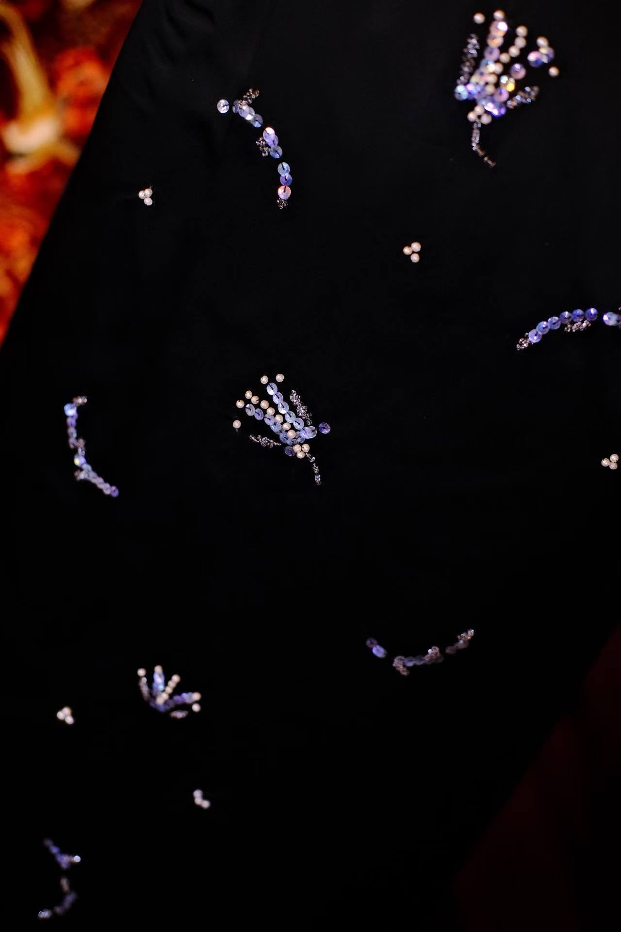 Vintage晚礼服 - 墨夜星河：1960年代港产潮汕珠绣孤品礼服_HY | Vintage Evening Gown - Galaxy in the Ink Night: A One-of-a-Kind 1960s Hong Kong-Made Chaoshan Bead-Embroidered Gala Gown_HY