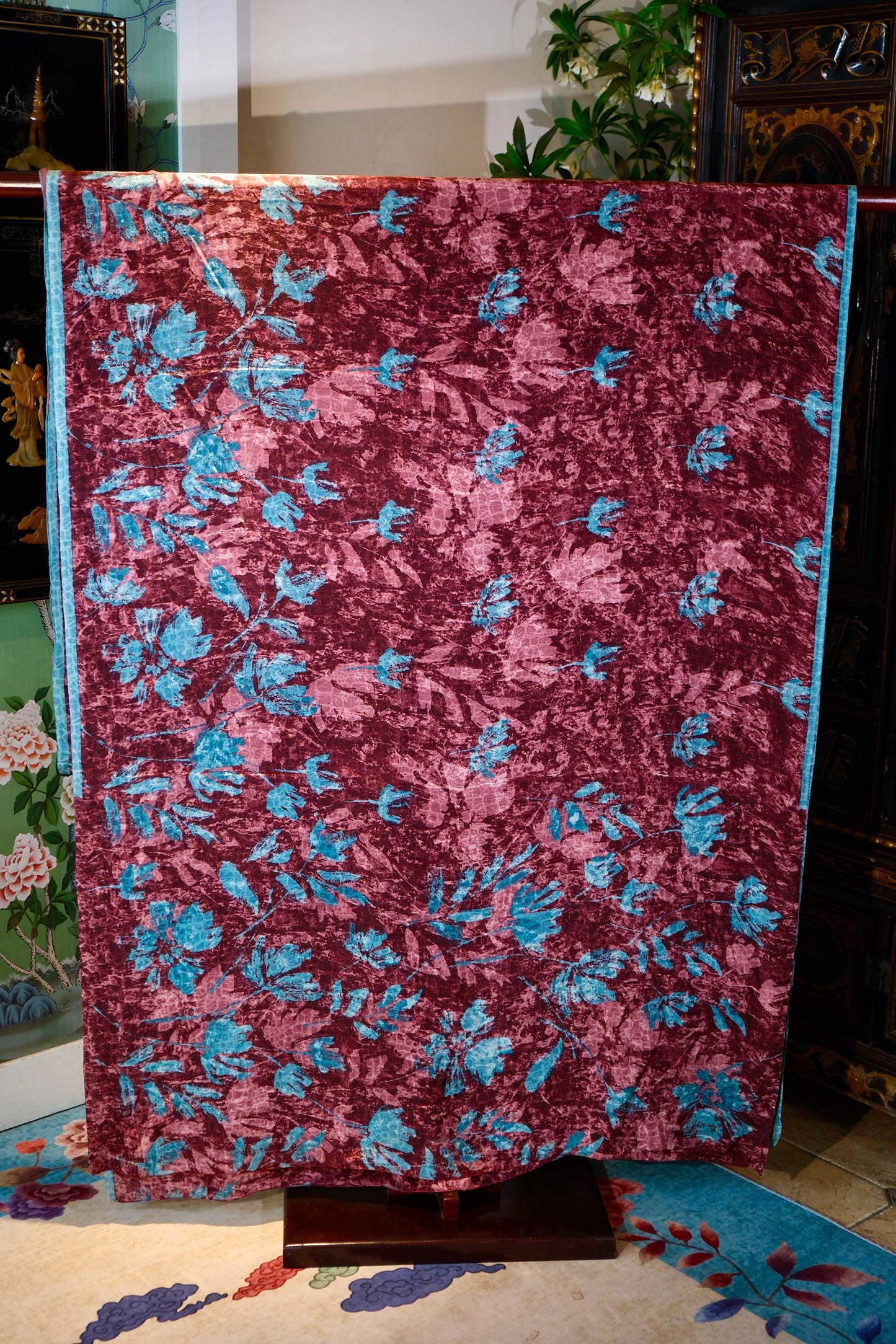 布料名 - 绛紫幽兰：手工染印的野兰花与繁叶之诗 | Fabric Name - Purple-Crimson Enchanted Orchids: A Poem of Hand-Dyed Wild Orchids and Lush Foliage