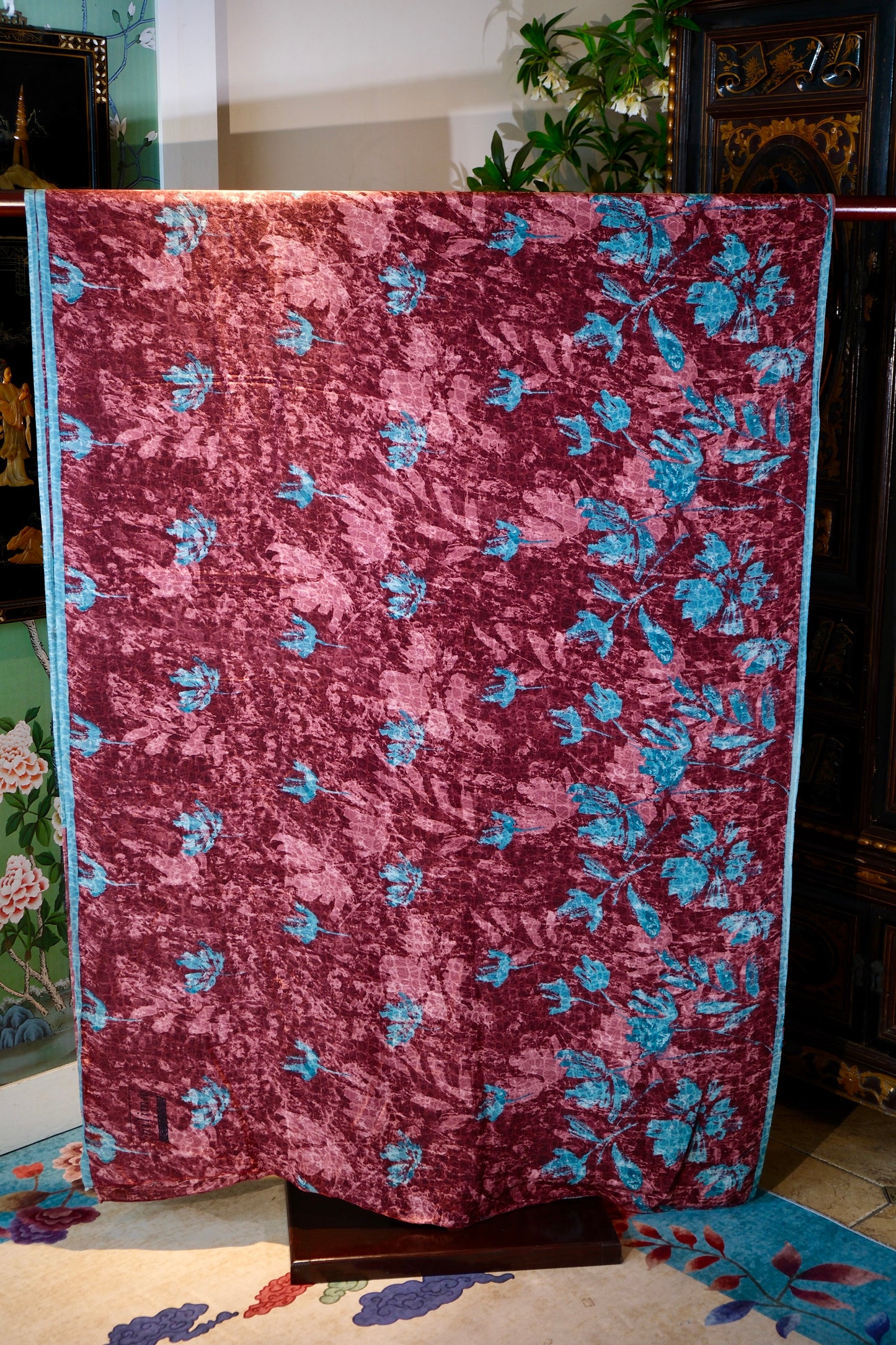 布料名 - 绛紫幽兰：手工染印的野兰花与繁叶之诗 | Fabric Name - Purple-Crimson Enchanted Orchids: A Poem of Hand-Dyed Wild Orchids and Lush Foliage