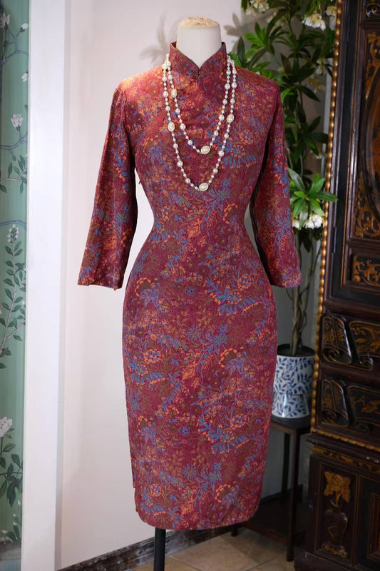 60年代 - 1960年代台湾制抽象印花古董旗袍 | 1960s - A 1960s Taiwan-Made Abstract Print Antique Qipao