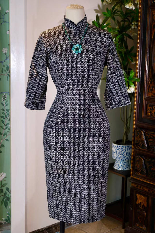 60年代 - 六十年代香港产格纹银叶古董旗袍文案 | 1960s - 1960s Hong Kong-Made Checked Silver Leaf Antique Cheongsam