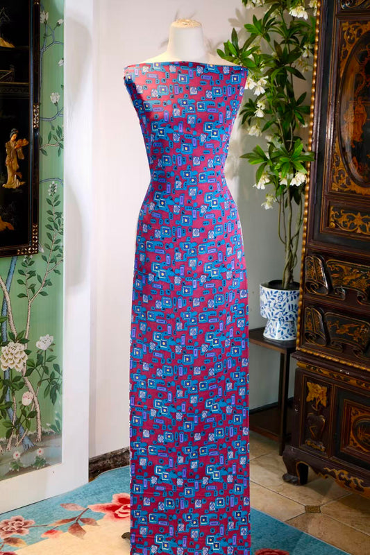 布料名 - 秩序之轴 · 复古几何构成真丝斜纹绸 | Fabric Name - Axis of Order: Retro Geometric Composition Silk Twill