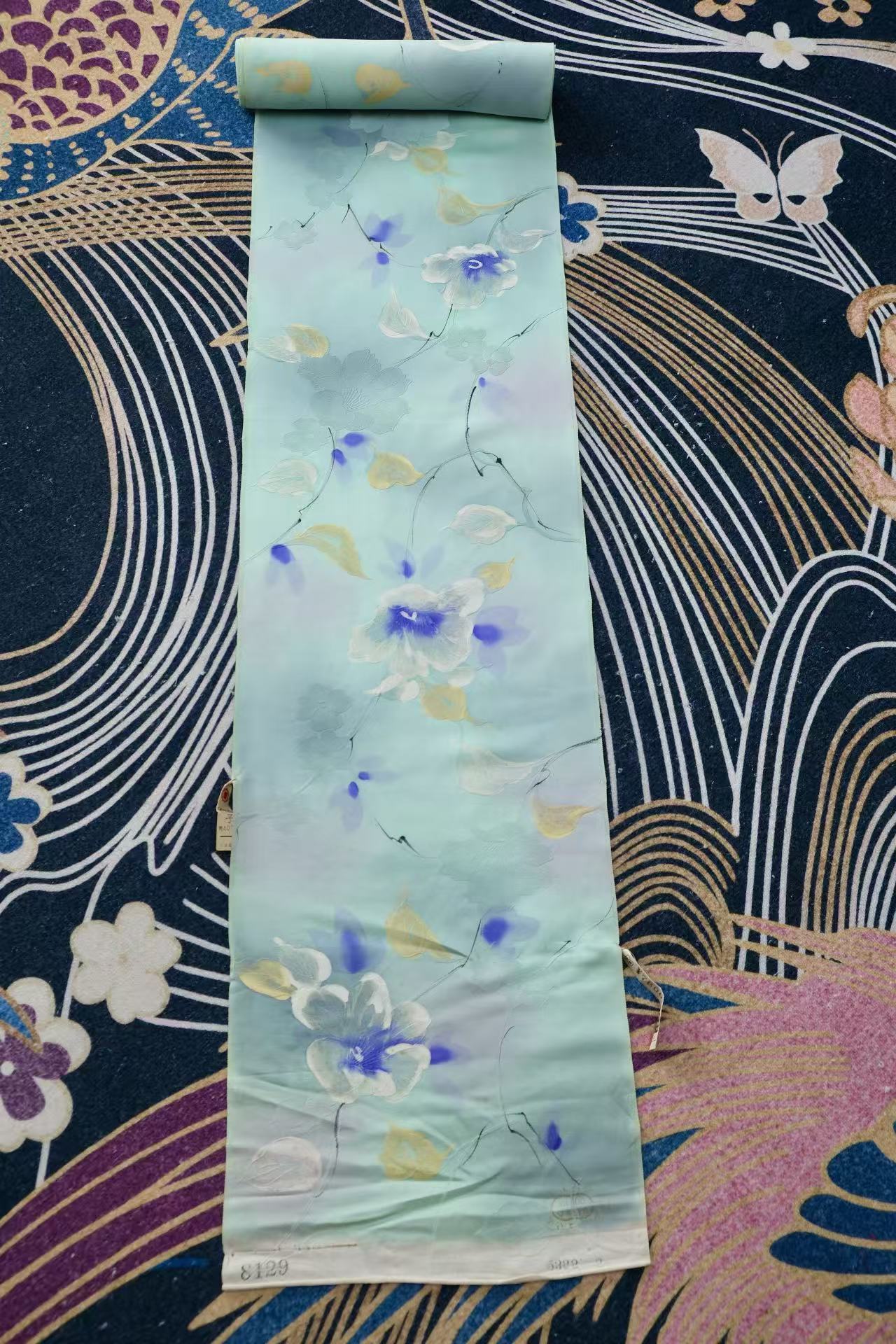 布料名 - 碧湖幽兰 · 湖水绿渐变手绘晕染艺术真丝绸 | Fabric Name - Ethereal Lake Orchid: Artisanal Hand-Painted Silk in Gradient Lake-Green