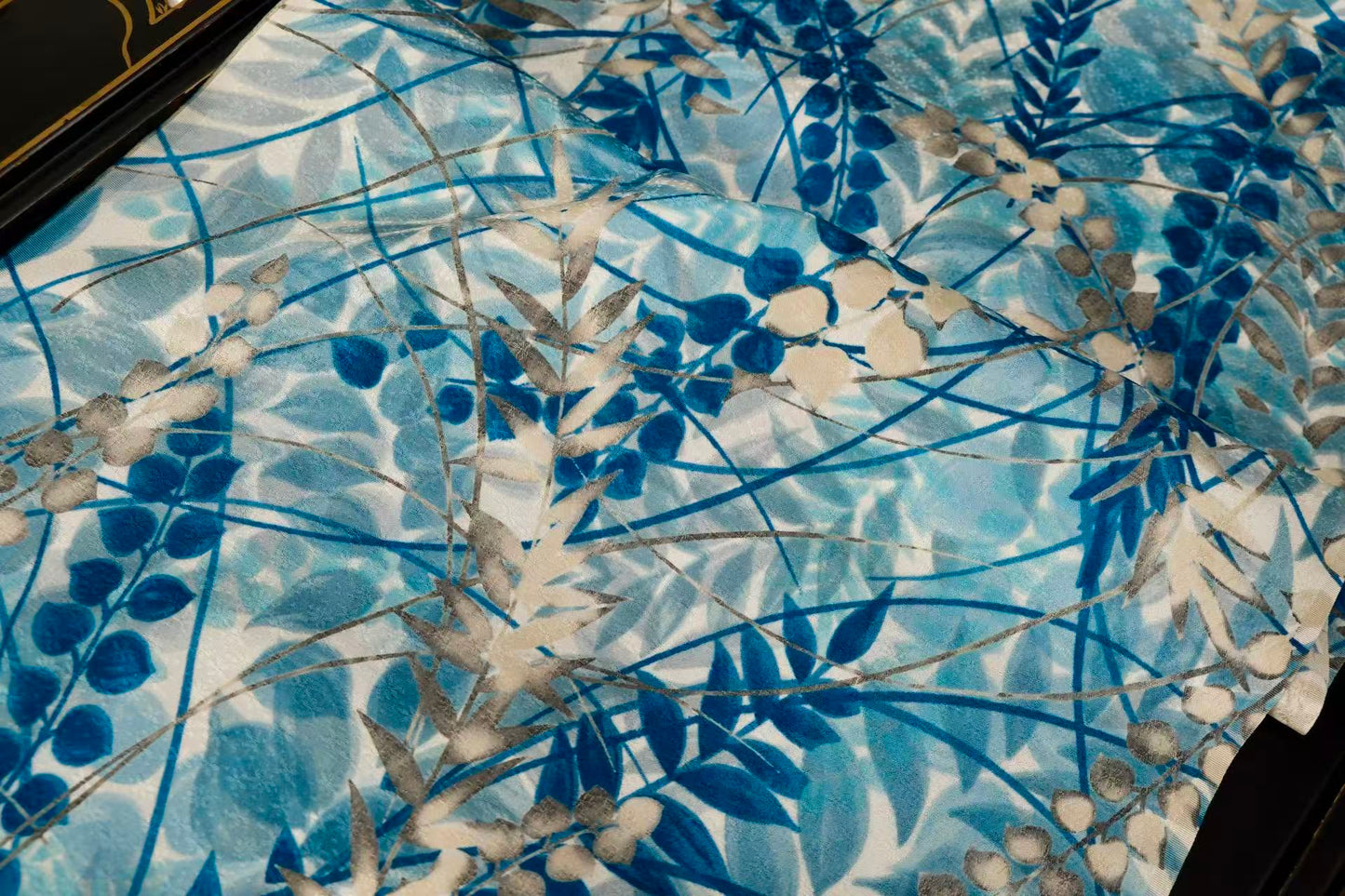 布料名 - 【水墨幽兰·碧波云锦】真丝织锦面料 | Fabric Name - 【Ink Orchid · Cerulean Brocade】Silk Brocade Fabric