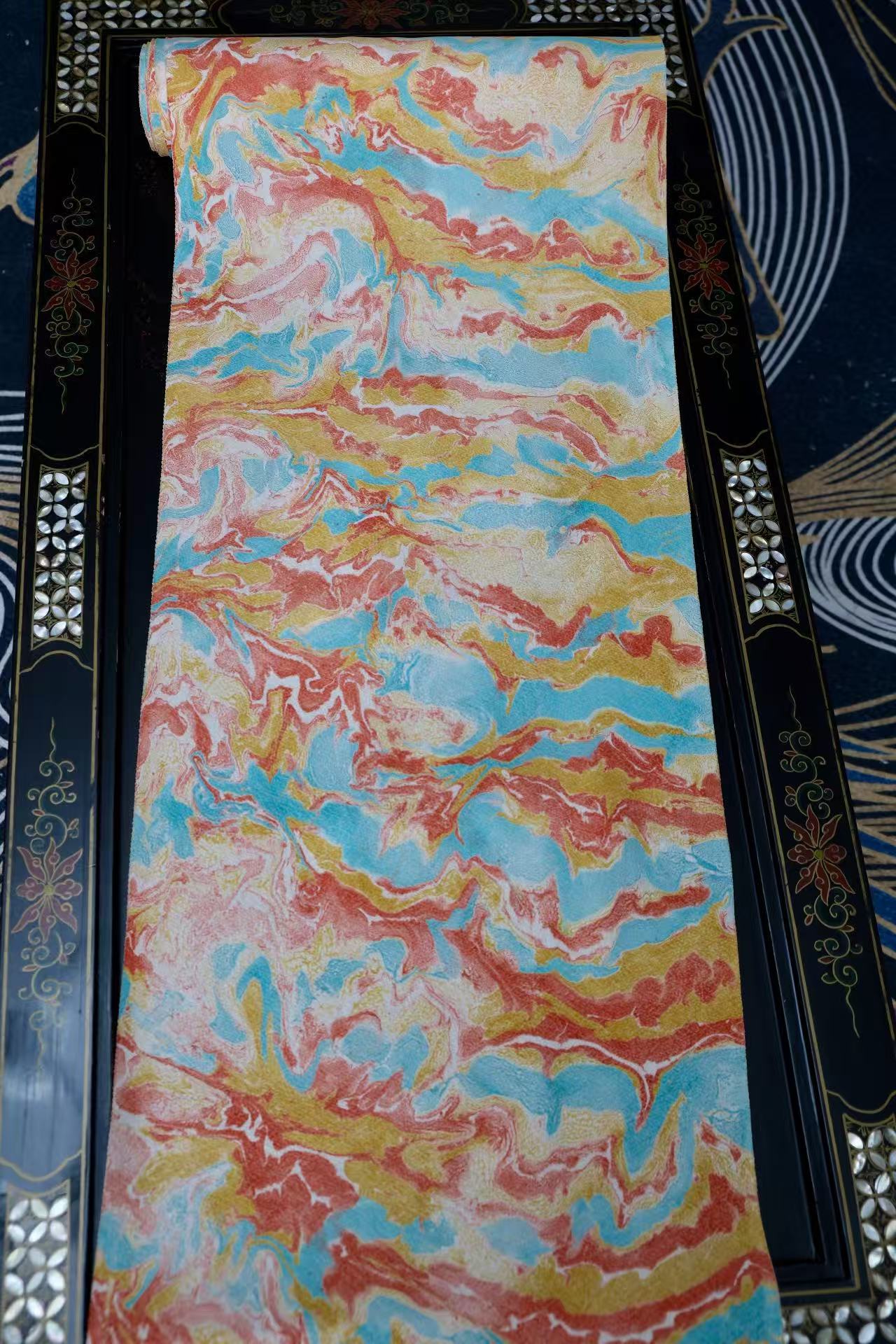 布料名 - 【霞光溢彩 · 溶岩幻境】重磅真丝艺术拓染面料 | Fabric Name - 【Radiant Glow · Molten Illusion】Artistic Fluid-Marbling Silk Fabric