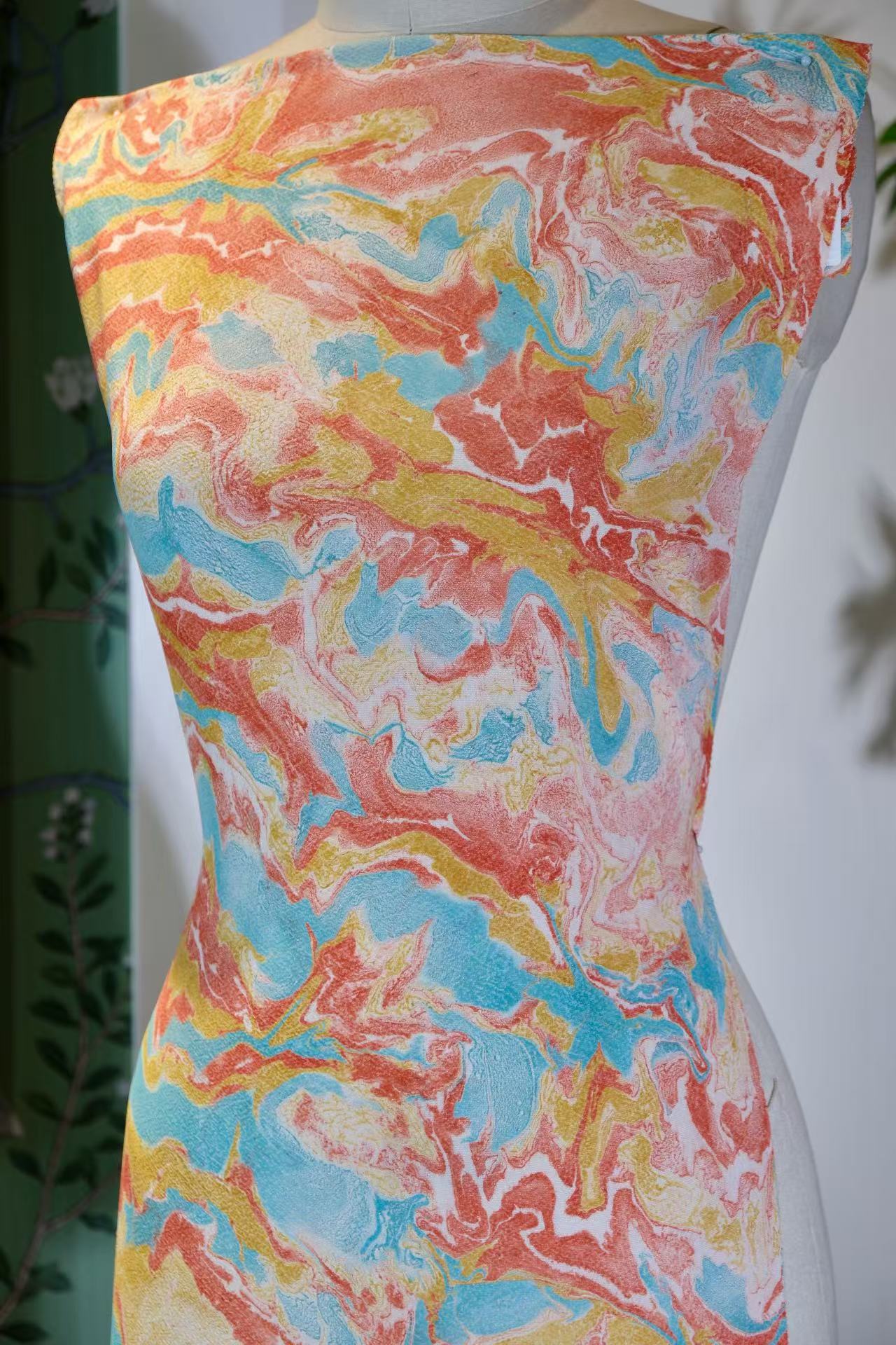 布料名 - 【霞光溢彩 · 溶岩幻境】重磅真丝艺术拓染面料 | Fabric Name - 【Radiant Glow · Molten Illusion】Artistic Fluid-Marbling Silk Fabric